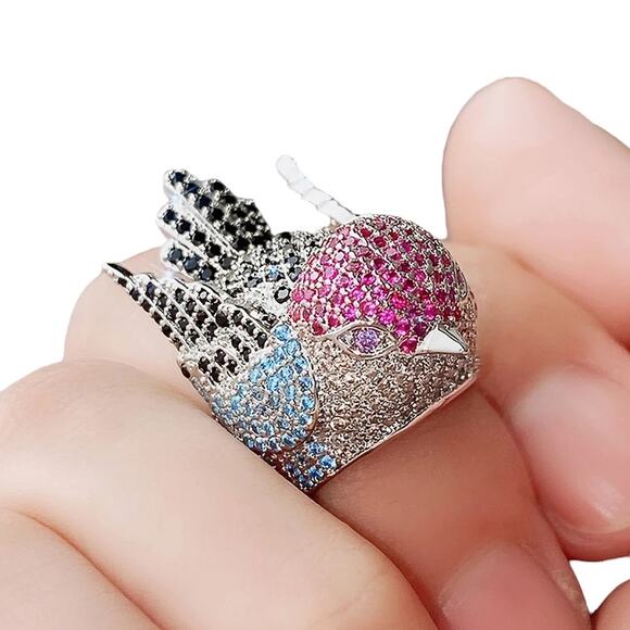 Micro Pavé Multi-Color Silvertone Dome Bird Statement Ring Size 10 - Picture 4 of 5